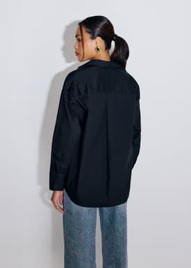 RuchedReady® Relaxed Detachable Lace Trim Poplin Button Down Shirt