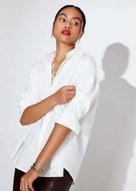 RuchedReady® Relaxed Detachable Lace Trim Poplin Button Down Shirt