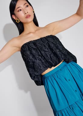 Floral Jacquard Tube Crop Top