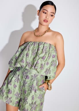 Floral Jacquard Tube Crop Top