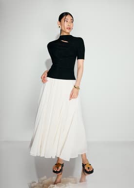 Lurex Jersey Cut Out Mock Neck Fitted Top