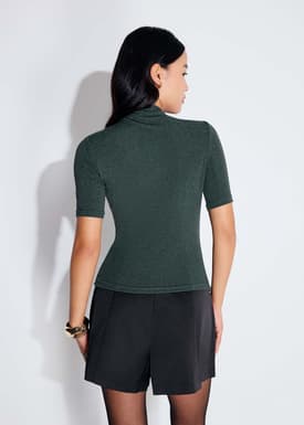 Lurex Jersey Cut Out Mock Neck Fitted Top