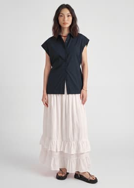Relaxed Cotton Long Button Down Shirt