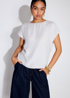 Relaxed Cupro Back Knot Boat Neck Shell Top