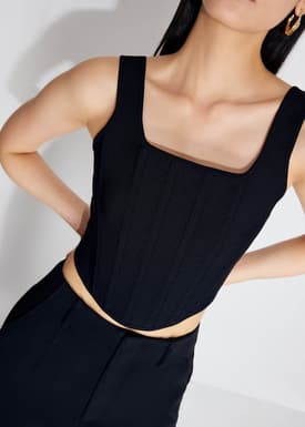 Knit Square Neck Fitted Crop Bustier Top