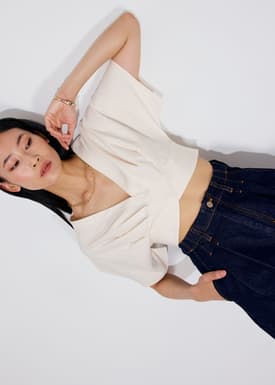 V-neck Kimono Sleeve Crop Top