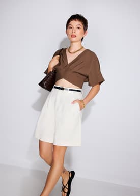 V-neck Kimono Sleeve Crop Top