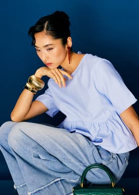 Round Neck Peplum Shell Top