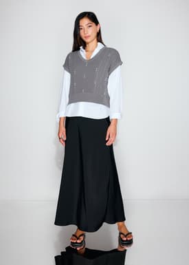 Relaxed Pearl Embellished Cable Knit Shell Top
