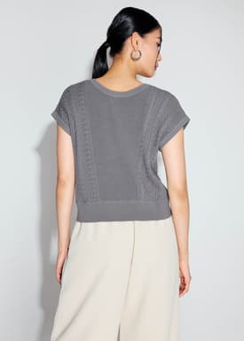 Relaxed Pearl Embellished Cable Knit Shell Top