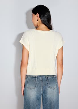 Relaxed Pearl Embellished Cable Knit Shell Top