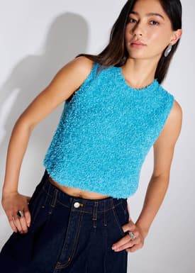 Fuzzy Knit Shell Crop Top