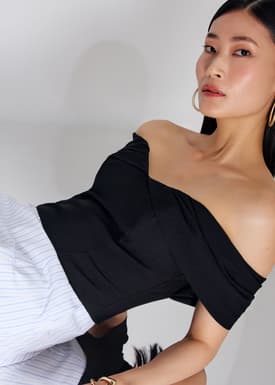 BraFree by LB Ruched Off Shoulder Fitted Top