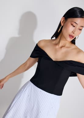 BraFree by LB Ruched Off Shoulder Fitted Top