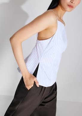 BraFree by LB Pearl Embellished Pinstripe Straight Neck Fitted Top