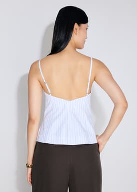 BraFree by LB Pearl Embellished Pinstripe Straight Neck Fitted Top