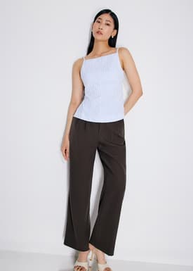 BraFree by LB Pearl Embellished Pinstripe Straight Neck Fitted Top