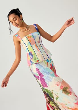 BraFree by LB Detachable Straps Panelled Peplum Top in Vivid Blooms