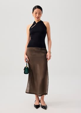 Knit Mandarin Collar Fitted Top