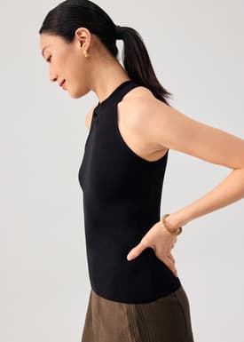 Knit Mandarin Collar Fitted Top