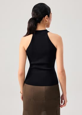 Knit Mandarin Collar Fitted Top