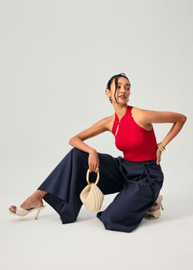 Knit Mandarin Collar Fitted Top