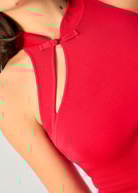 Knit Mandarin Collar Fitted Top