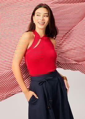 Knit Mandarin Collar Fitted Top