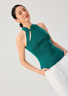 Knit Mandarin Collar Fitted Top