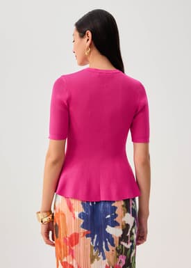 Ribbed Knit Round Neck Peplum Top