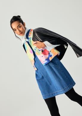 Denim Mandarin Collar Mini Dress