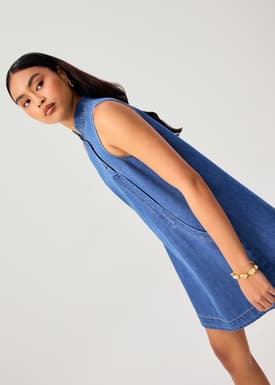 Denim Mandarin Collar Mini Dress
