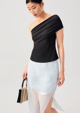 Crinkled Jersey Asymmetric Fitted Top