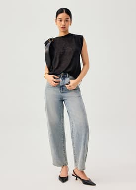 Relaxed Sheer Jersey Toggle Hem Round Neck Shell Top