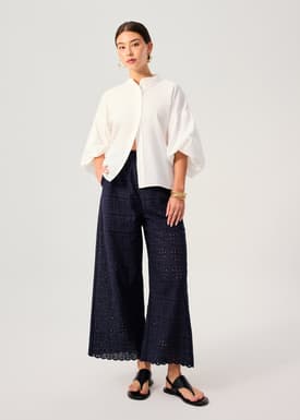 Relaxed Cotton Button Down Collared Puff Sleeve Top