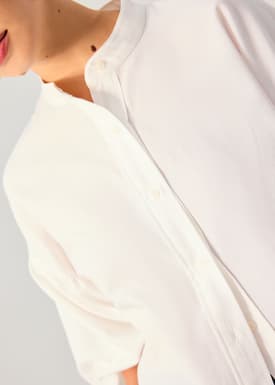Relaxed Cotton Button Down Collared Puff Sleeve Top