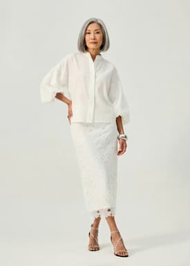 Relaxed Cotton Button Down Collared Puff Sleeve Top