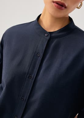 Relaxed Cotton Button Down Collared Puff Sleeve Top