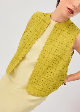 Cotton Broderie Mandarin Collar Top