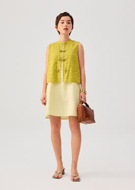 Cotton Broderie Mandarin Collar Top