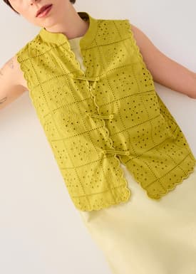 Cotton Broderie Mandarin Collar Top