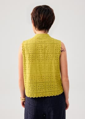 Cotton Broderie Mandarin Collar Top