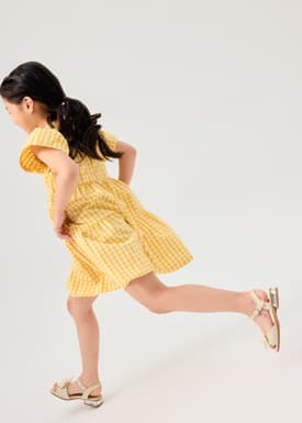 Girls' Tiered Gingham Cotton Cap Sleeve Trapeze Dress