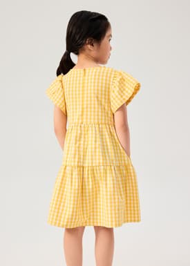 Girls' Tiered Gingham Cotton Cap Sleeve Trapeze Dress