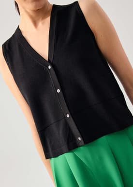 Sheer Knit Front Panel V-Neck Vest Top