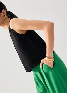 Sheer Knit Front Panel V-Neck Vest Top