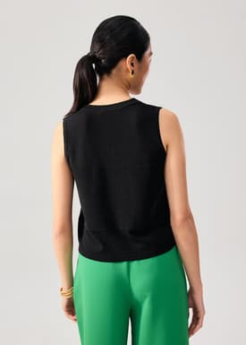 Sheer Knit Front Panel V-Neck Vest Top