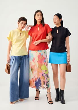 Lyocell Mandarin Collar Drop Shoulder Top