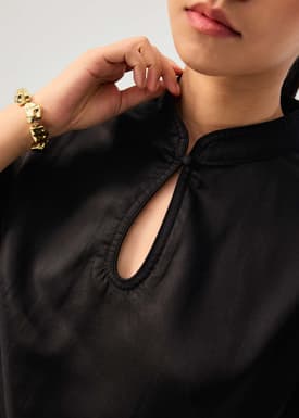 Lyocell Mandarin Collar Drop Shoulder Top