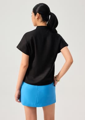 Lyocell Mandarin Collar Drop Shoulder Top